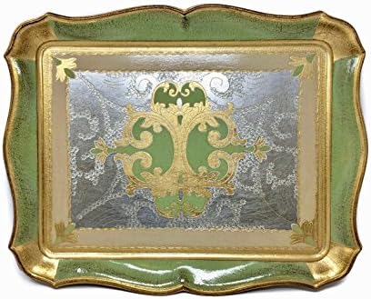 Authentic Florentine Gilded Rectangle Tray, Green, Medium