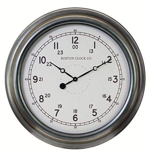 Kiera Grace HO60218-3 30" Bostonian Metal Wall Clock, Large, Grey