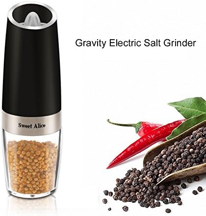 Gravity Electric Salt Grinder, Automatic Pepper Grinder with Adjustable Grind Stainless Steel Automatic Battery Powered Grinding Coarseness Mills for Kitchen Utensils, Seasoning Bottle, Salt Shaker