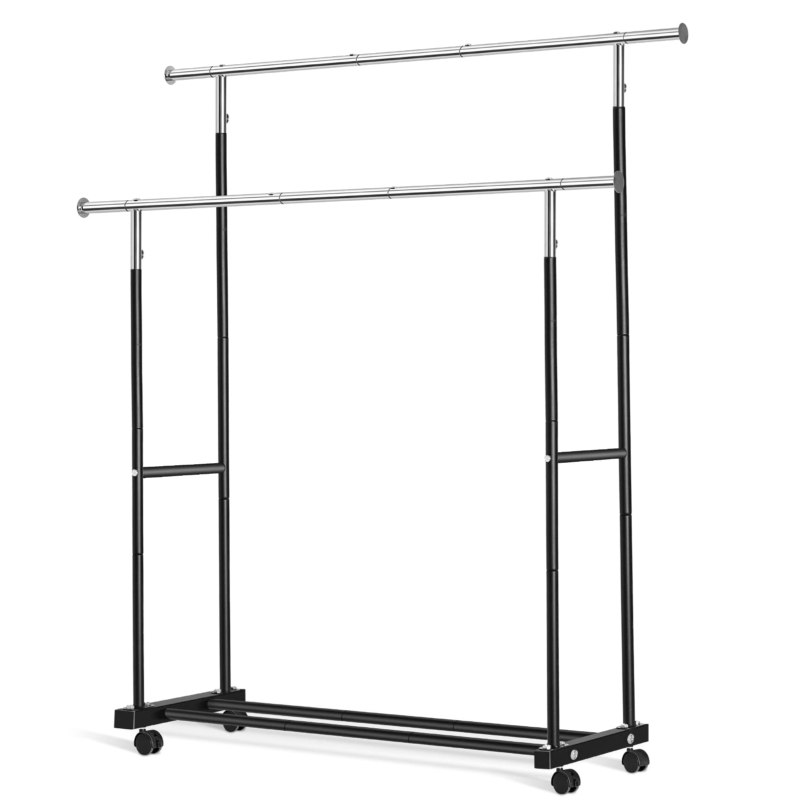 Photo 1 of VICERII Double Clothing Rack, 130LB Capacity Heavy Duty Garment Rack with Wheels and Bottom Shelf, 55.51 Inch Long Rolling Clothes Racks for Hanging Clothes, Black