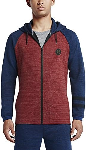 HURLEY (Nike) PHANTOM APEX ZIP FLEECE MEN'S Red Blue HOODIE (MFT0005990) (Large, Gym Red)
