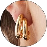 Chunky Gold Hoop Earrings for Women,14K Gold Double Hoop Statement Earrings Thick C Shaped Open Earrings Party Trendy Jewelry Accessories Gifts