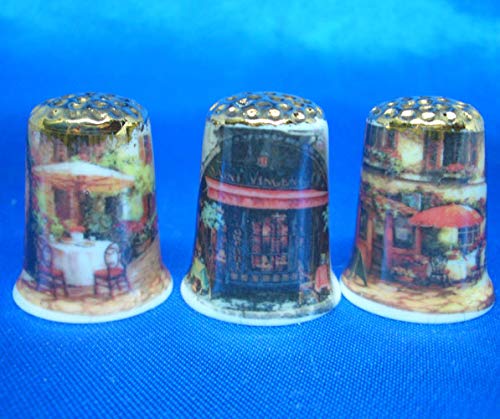 Birchcroft Porcelain China Collectable Thimbles - Set of Three Street Cafe