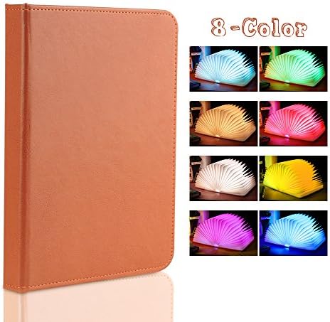 Veesee Upgrade 8 Colors Rechargeable Book Lamp,Creative Folding Book-Shaped Night Light Beside Bed,Desk Table Living Room Decor Lighting Birthday Wedding Mother's Day Gift for Book Lover Family(Brown)