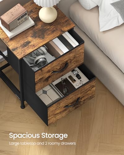 SONGMICS BELLAH Collection - Bedside Table with 2 Drawers, Side End Tables, for Bedroom, Steel, Set of 2, Industrial, Rustic Brown and Ink Black LGS112KD01