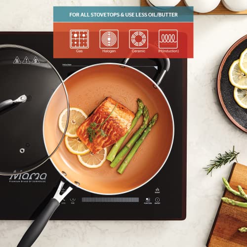 SUNHOUSE 11 inch Ceramic Nonstick Frying Pan with Lid Soft Grip, PFOAfree Cooking Fry Pan