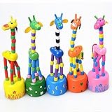 [Children Safety]Wooden Giraffe Push Puppets,Swing Body Giraffe Desktop Toys Cartoon Fingers Toys Home Kids Room TV Cabinet Decoration 5Pack
