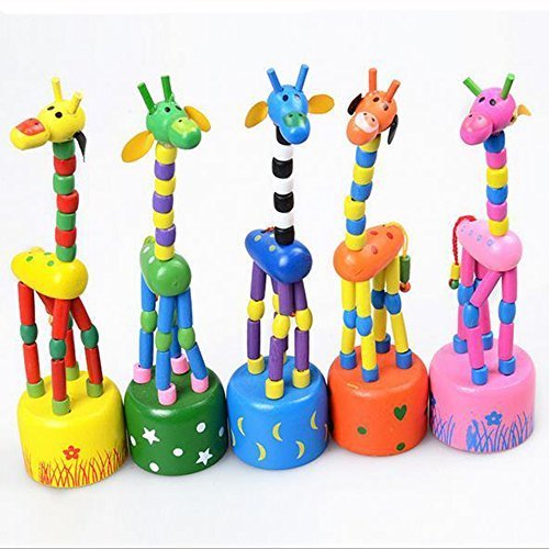 [Children Safety]Wooden Giraffe Push Puppets,Swing Body Giraffe Desktop Toys Cartoon Fingers Toys Home Kids Room TV Cabinet Decoration 5Pack