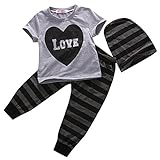 CANIS® Baby Boys Short Sleeve Love Heart T-shirt and Striped Pants Outfit with Hat