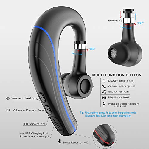 Samnyte Headset V4.1 Wireless Handsfree Earpiece with Microphone Wireless Earbud for Office Business Trip Driving Compatible with All Mobile Phone