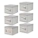 mDesign Large Fabric Stackable Closet Organizer Box, Clear Window/Lid - Bedroom, Office, Bathroom, Mudroom Organization, Shoe, Sweater, Clothes Storage, Spira Collection, 6 Pack, Taupe/Natural Chevron