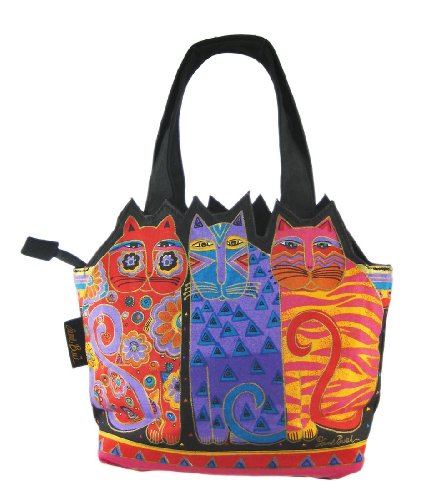 Medium Tote Zipper Top 12x3.5x8.5-Tres Gatos - Red, Orange & Blue