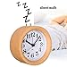 Audew Round Wooden Clock,Small Silent Desk Snooze Beech Wood Alarm Clock,Handmade Mute Creative Alarm Clock with Nightlight