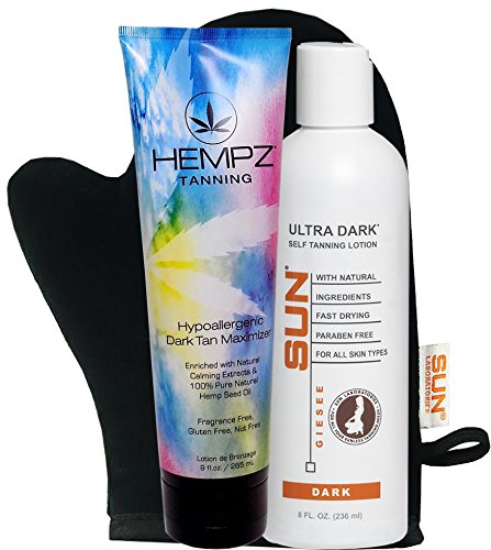 Hempz Hypoallergenic Dark Tan Maximizer - 9 oz | Sun Laboratories Ultra Dark Self Tanner 8 oz | Self Tanning Applicator Mitt - Self Tanner - Natural Sunless Tanning Lotion, Body and Face for Bronzing