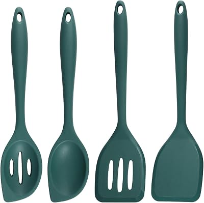 4 Stück Silikon Kochlöffel,28 cm Silikonlöffel,Tiefgrün,Kochlöffel Silikon