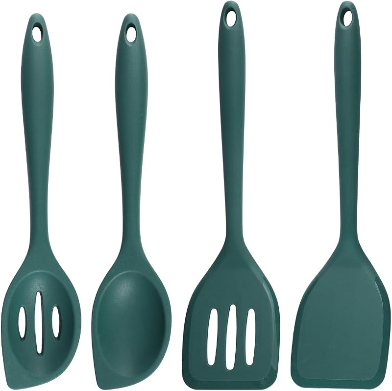 4 Stück Silikon Kochlöffel,28 cm Silikonlöffel,Tiefgrün,Kochlöffel Silikon — Foto 1 von 7