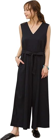 Amazon スプレイ オールインワン Vネックサロペット レディース F M ブラック オールインワン 通販