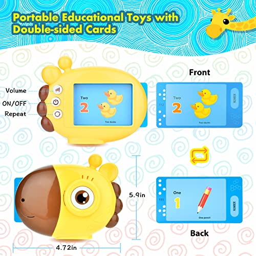 Flash Cards for Toddlers Age 2-6 Years, Smrthume Preschool Learning Toys with 120 Words Audible Flash Cards, Kids Listen and Learn Literacy Fun Early Learning Educational Toys Gift(Giraffe Yellow)