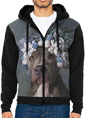 AWBDFKK Men's Sweaters Pit-Bull Dog Zip Up Hoodie Sweatshirt