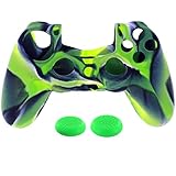Amiley Hot Sale 1PC Protective Silicone Case Cover +2PC Rocker Cap For Playstation PS4 Controller (Green)
