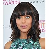 SCENTW Fashion Short Wavy Wigs With Flat Bangs Black Mixed Brown Synthetic Full Wigs For Women None Lace Wigs That Look Real Heat Resistant +Free Wig Cap