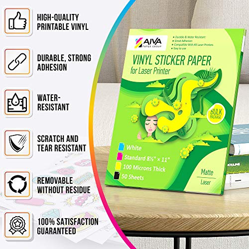 Printable Vinyl Sticker Paper for Laser Printer - Matte White - 50 Self ...