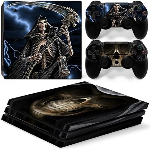 OKFCUS Skull Flame Vinyl Decal Skin Sticker for PS4 Pro Console + 2 Controller Decal 3#