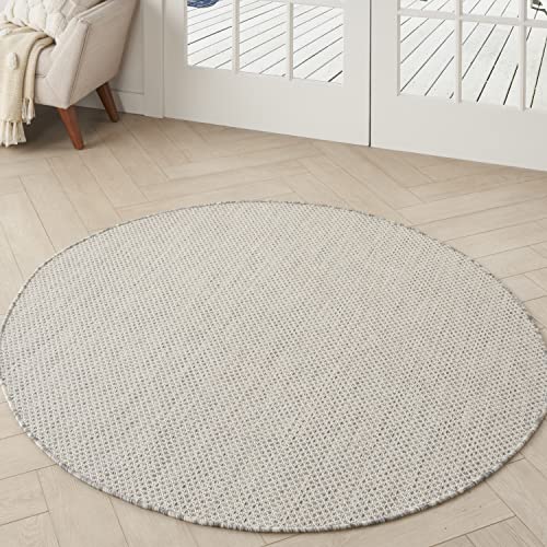 Nourison Home Courtyard Ivory Silver 4' x Round Area Rug - Easy Clean, Non Shed…