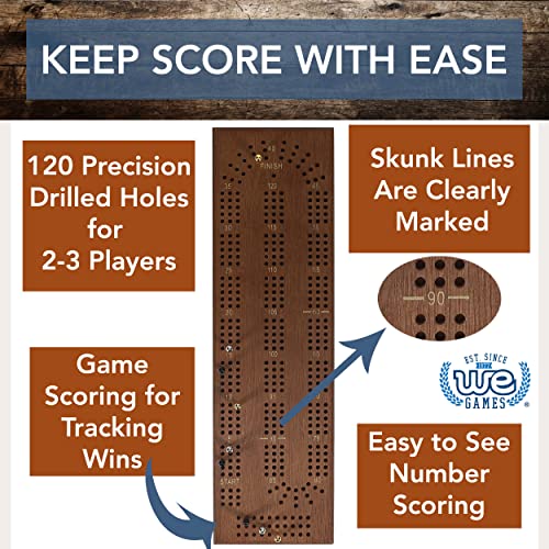 WE Games Wooden Cribbage Board Game Set, Continuous 3 Track for 23