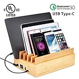 UL Certified 100W 10 Port Bamboo Charging Docking Station for Multiple Device, Quick Charge 3.0, Type C Wood Charger Organizer - Avantree PowerPlant