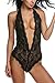 Avidlove Women One Piece Lingerie Lace Teddy Babydoll V Neck Halter Bodysuit Jumpsuit Black M