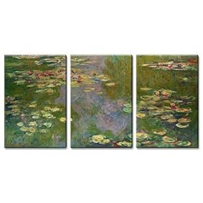 3 Panel Canvas Wall Art - Waterlilies by Claude Monet - Giclee Print Gallery Wrap Modern Home Art Ready to Hang - 16"x24" x 3 Panels