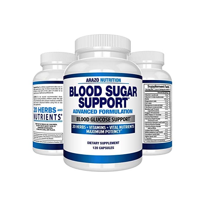 Arazo Nutrition Blood Sugar 365 Supplement - 120 Herbal Pills - 60 Day Supply