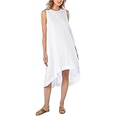 Amazhiyu Women’s 100% Linen High Low Midi Dress with Pockets for Summer Casual Flowy Dresses