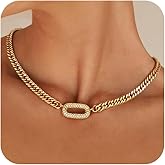Robaice Gold Necklace for Women, 14K Gold Plated Chunky Cuban Link Chain Herringbone Paperclip Box Chain Choker Necklaces for Women Trendy Non Tarnish Jewelry Gifts