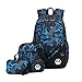 Mioy teenager school bag Canvas printing Backpack durable student bag Large Capacity 15 inch laptop daypack 3 pieces set (Blue)