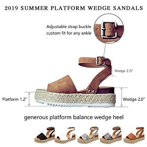 HIFUAR Women's Espadrille Sandal Platform Wedge Halter Ankle Strap Open Toe Faux Leather Studded Wedge Summer Sandals Brown US 5