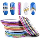 Kindsells 10 Rolls Shiny Glitter Striping Tape Line Decoration Sticker Tips Nail Art (1mm)