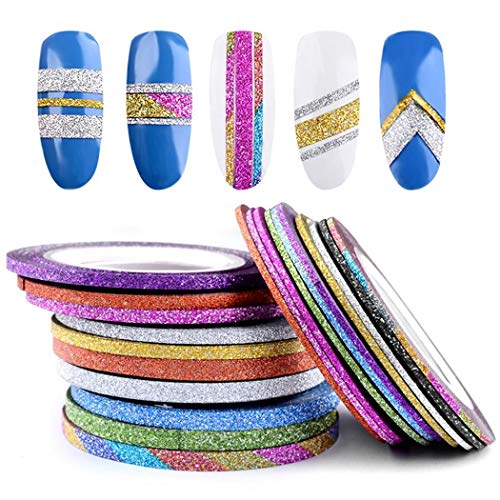 Kindsells 10 Rolls Shiny Glitter Striping Tape Line Decoration Sticker Tips Nail Art (1mm)