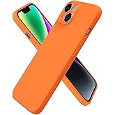 oakxco for iPhone 14 Plus Case Silicone, Ultra Slim Thin Phone Case for Women Girls, Plain Solid Color Minimalist Aesthetic Cute Girly Design, Soft Rubber Gel TPU with Camera Cover, Neon Orange
