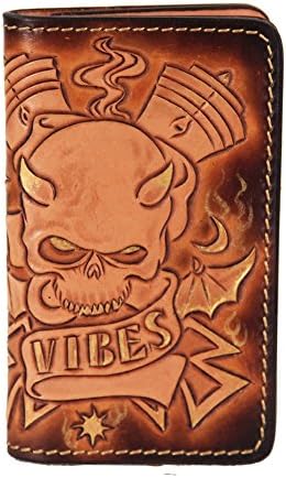 LengRen Senior Handmade Short Wallet Carved with Skeleton Pattern Genuine Italian Full Grain Leather with Vegetable Tanning Technology, Coffee