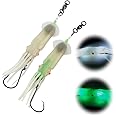 Dr.Fish Saltwater Squid Fishing Lures, 6" LED Lighted Lures 6/0 Hooks Squid Jig Rig Halibut Lincod Jig Offshore Trolling Baits Deep Drop Light Glow in Dark Mackerel Tuna Striper Lures