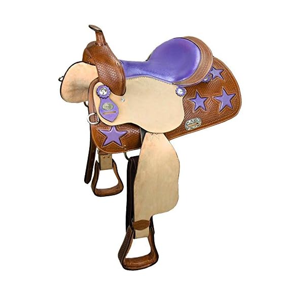 Tahoe-Tack-Ostrich-Print-Purple-Star-Western-Barrel-Horse-Saddle-15-inch