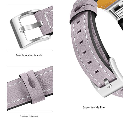 MoreToys Leather Adjustable Replacement Accessory Sport Watch Band Wrist Strap Bracelet for Fitbit Charge 2 Fitness Wristband (Purple)