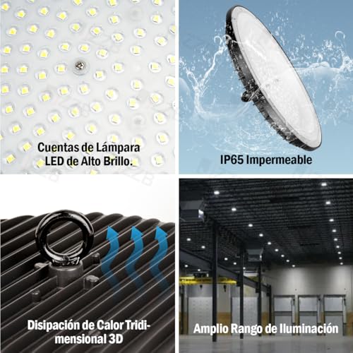 Lámpara LED Industrial UFO de Alta Bahía, 300W, Iluminación Comercial, Lámpara De Techo Jzzb LED 6500k Blanca Plafón
