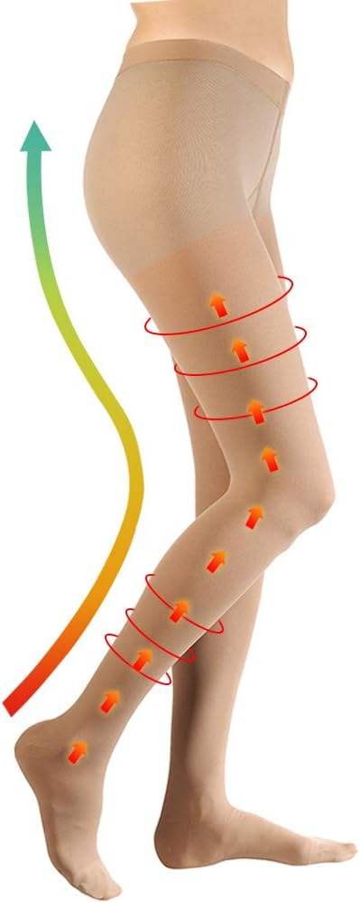 Compression Pantyhose 20-30 mmHg Support Gradient Pressure Varicose Veins Nursing Stocking Leggings Closed Toe Firm Pantyhose for Leg Relief Pain Swelling Fatigue Edema-Beige (M)