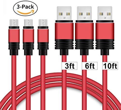 Micro USB Cable, Stanbow Tangle-Free Android Charger Cable, 3-Pack 3ft/ 6ft/ 10ft USB to Micro USB Charging Cable for Android, Sumsung, LG, Nokia, Nexus, Xbox, Xperia Z - Red