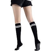 Yoga Pilates Socks with Grips for Women Non Slip Colored Cushioned Knee High Over the Calf Socks for Barre Ballet Dance