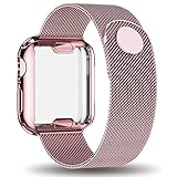 AdMaster Compatible for Apple Watch Band 42mm, Stainless Steel Mesh Milanese Sport Wristband Loop with Apple Watch Screen Protector Compatible for iWatch Series 1/2/3 Rose Gold