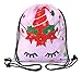 Unicorn Gifts for Girls - Unicorn Drawstring Backpack/Makeup Bag/Bracelet/Inspirational Necklace/Hair Ties (Pink Santa Hat Unicorn)